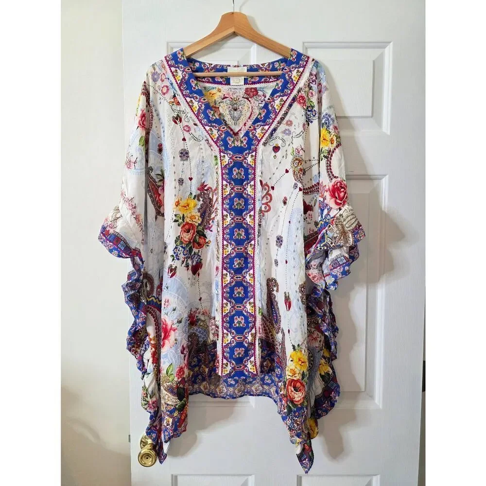 CAMILLA v-neck kaftan with ruffle sleeve, Frida Freedom One Size $699